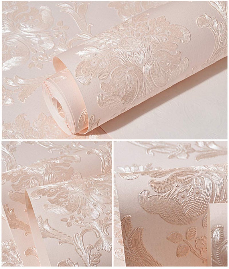 TAOGIFT Victorian Damask Embossed Wallpaper Peel and Stick Wall Paper Mural for Bedroom Bathroom Living Room Home Decoration (53cmx3m, Light Pink) - Image 1
